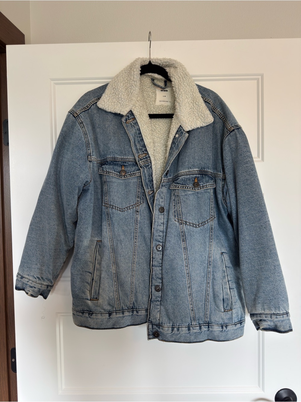 Sherpa-Lined Light Blue Denim Jacket